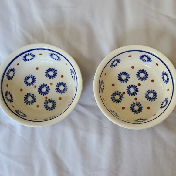 2 Polish Pottery Condiment Dessert Bowls 2 Matching - Picture 1 of 8